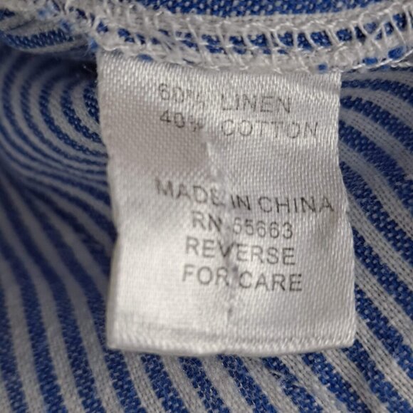 For Cynthia Sz Medium Blue White Striped Tunic Long Sleeve Roll Tab Split V-neck - Picture 13 of 15